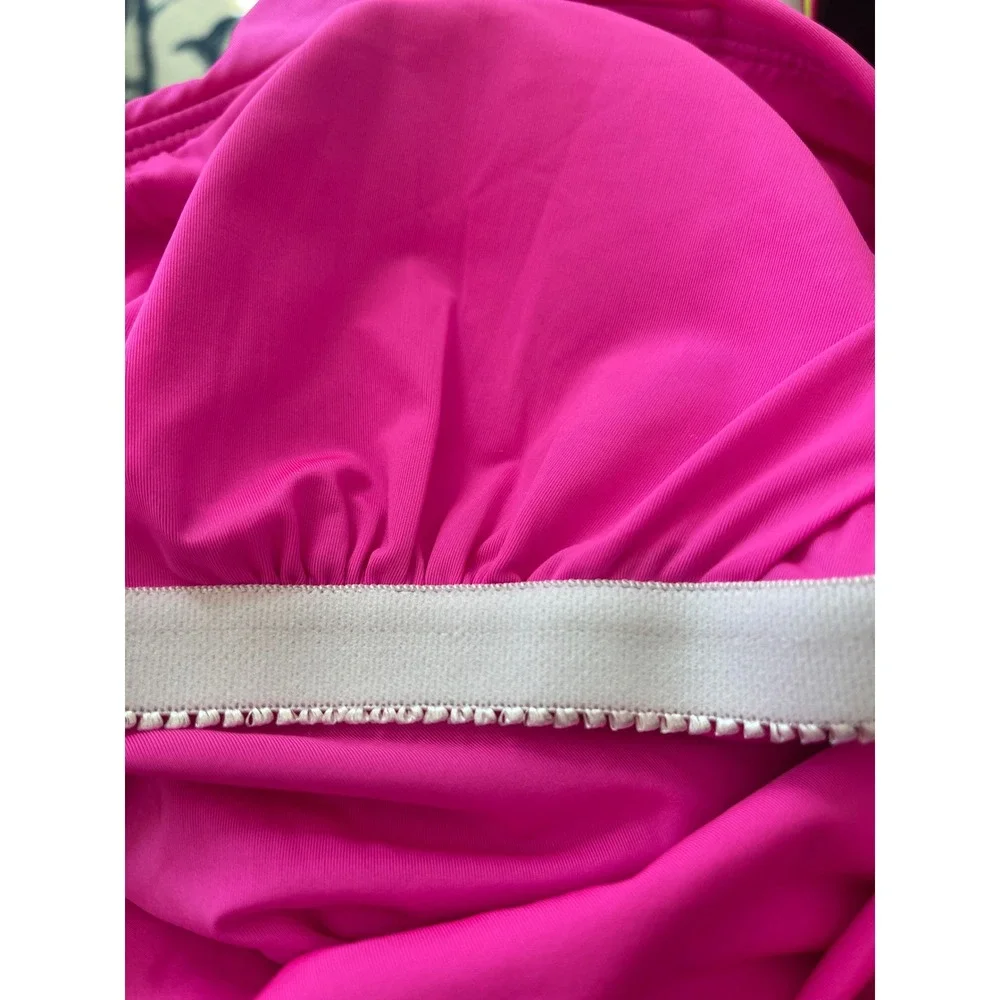 Trina Turk Monaco One Piece Bandeau Ruffle Pink‎ Pop NWOT Swimsuit Size 6